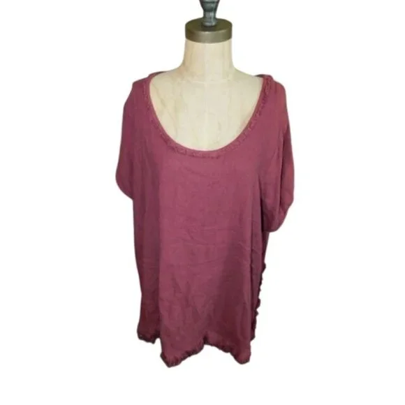 Umgee Size XL Scoop Linen blend Fray Style Tunic Top NWT $47 - Picture 1 of 2